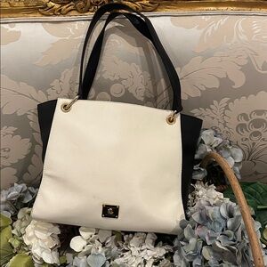 Elegant Ralph Lauren, genuine, leather, black, and white handbag.
